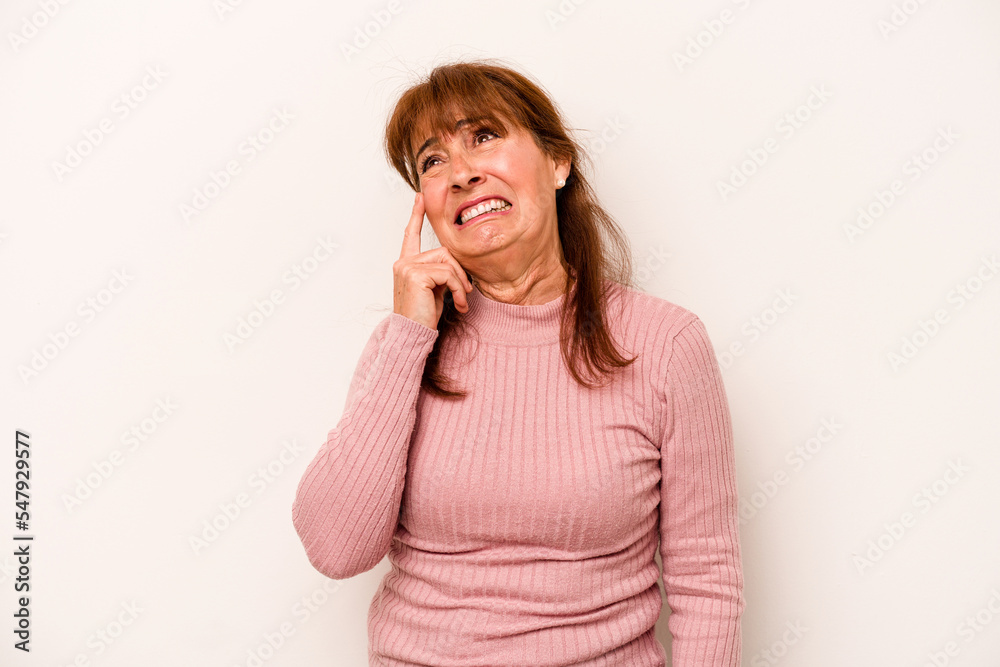 Middle age caucasian woman isolated on white background crying, unhappy with something, agony and confusion concept. Middle age caucasian woman isolated on white background crying, unhappy with something, agony and confusion concept.