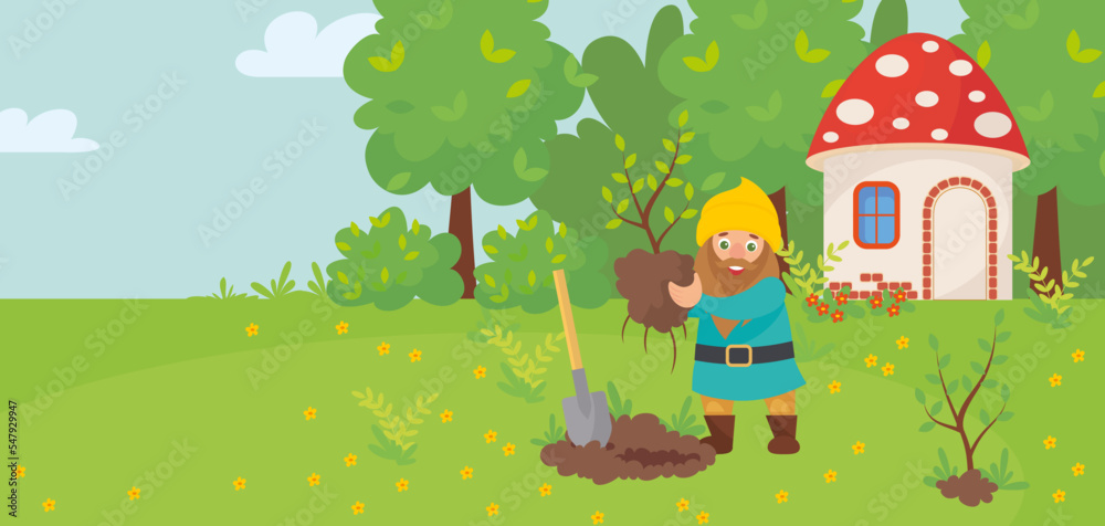 Fototapeta premium Cute Gnome Landscape Composition