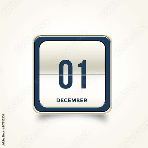 December 01. Button with text 3 November. Table calendar in 3D illustration style. photo