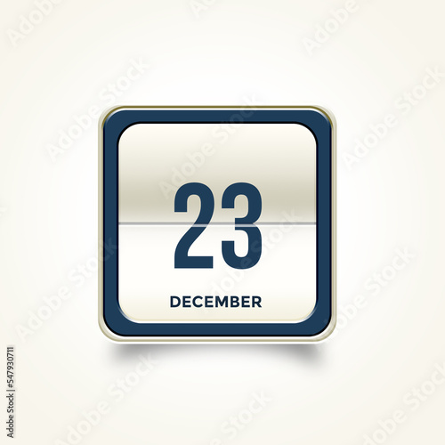 December 23. Button with text 3 November. Table calendar in 3D illustration style.