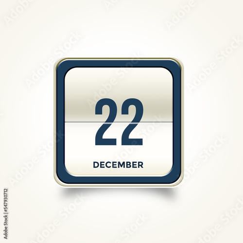 December 22. Button with text 3 November. Table calendar in 3D illustration style. photo