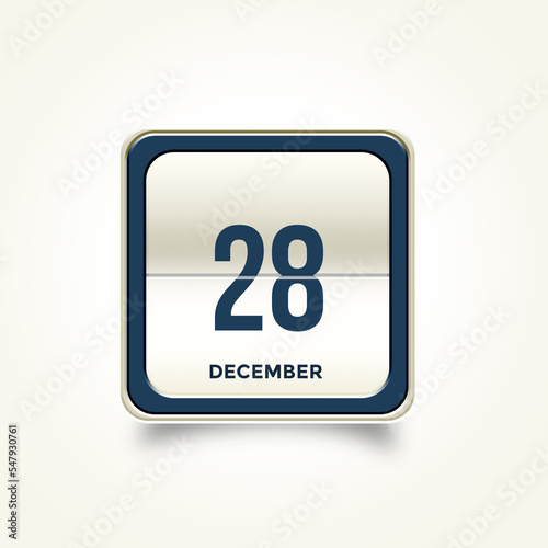 December 28. Button with text 3 November. Table calendar in 3D illustration style.