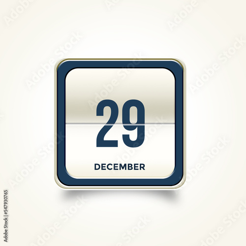 December 29. Button with text 3 November. Table calendar in 3D illustration style.