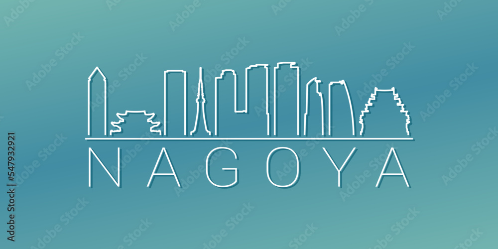 Nagoya, Aichi, Japan Skyline Linear Design. Flat City Illustration Minimal Clip Art. Background Gradient Travel Vector Icon.