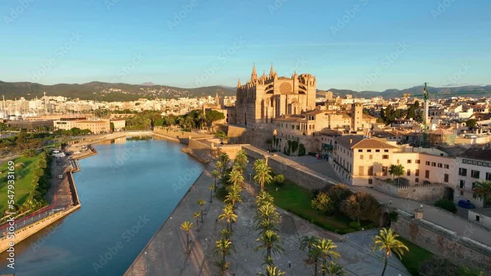 Aerial view of Palma de Mallorca cityscape. Cathedral La Seu of Santa Maria Royal Palace of La Almudaina. Balearic Islands. Spain Aerial view of Palma de Mallorca cityscape. Cathedral La Seu of Santa Maria Royal Palace of La Almudaina. Balearic Islands. Spain