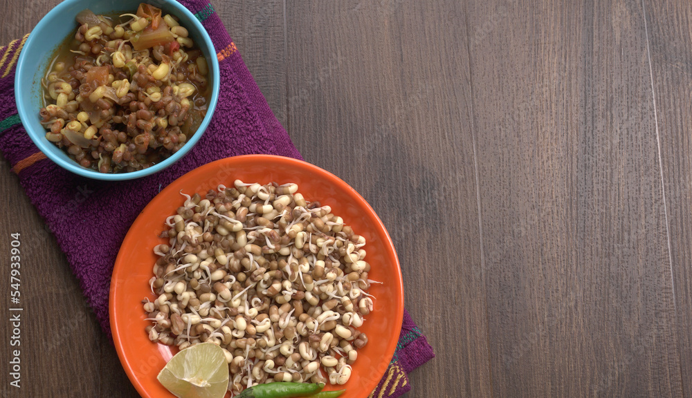Close up of pile of sprouted seeds of green gram or moong. Close up of pile of sprouted seeds of green gram or moong.