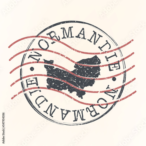 Quadro su tela Normandy, France Stamp Map Postal