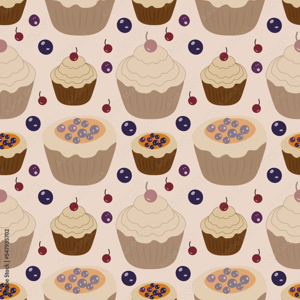 Cup Cakes seamless pattern, vector illustration background.Great for wrapping paper,fabric for kids and any print art. Cup Cakes seamless pattern, vector illustration background.Great for wrapping paper,fabric for kids and any print art.