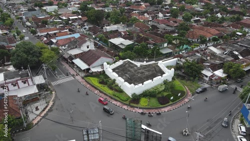 Aerial view, the historical fortress of the Yogyakarta Palace which is located on the northwest side is named 