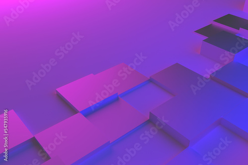 color business background with squares and cubes, purple and blue image with shadow for technology