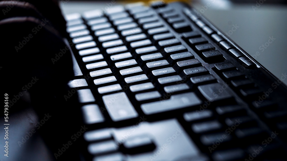 Businessman working on night overtime by the light of the lamps. Send emails, make seach, surf web browser, programmer life. Technology concept