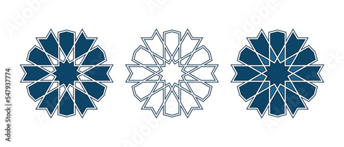 Set of Islamic traditional rosettes for greetings cards decoration and design isolated on white backgrounds. Vector illustration.
