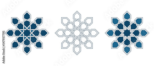 Set of Islamic traditional rosettes for greetings cards decoration and design isolated on white backgrounds. Vector illustration.