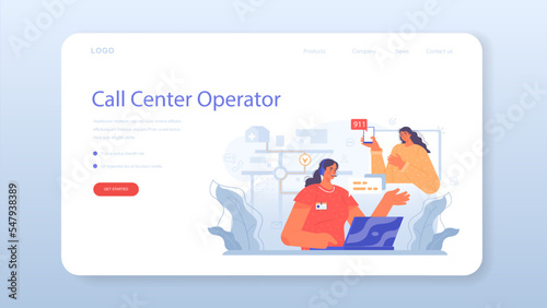 Call center or helpline web banner or landing page. Support operator