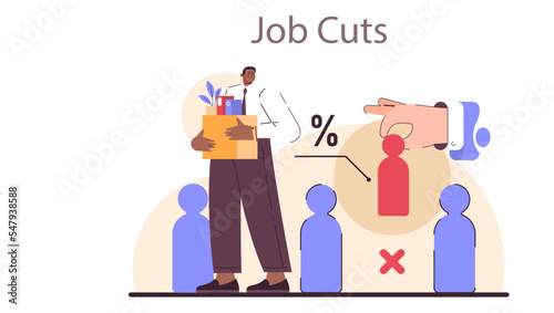 Job cuts as a recession indicator. Dismissal employee, fired male character.