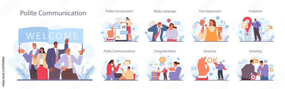 Soft skills set. Business people or employees with polite communication Soft skills set. Business people or employees with polite communication