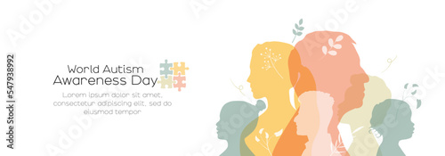 World Autism Awareness Day banner. Card with place for text.