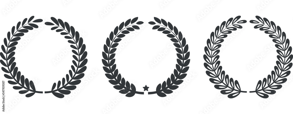 Set laurel wreath icon. Emblem from laurel branches isolated on white background. Vector illustration Set laurel wreath icon. Emblem from laurel branches isolated on white background. Vector illustration