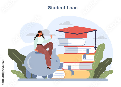 Student loan type. Bank-offered financing of studying. Loan application,