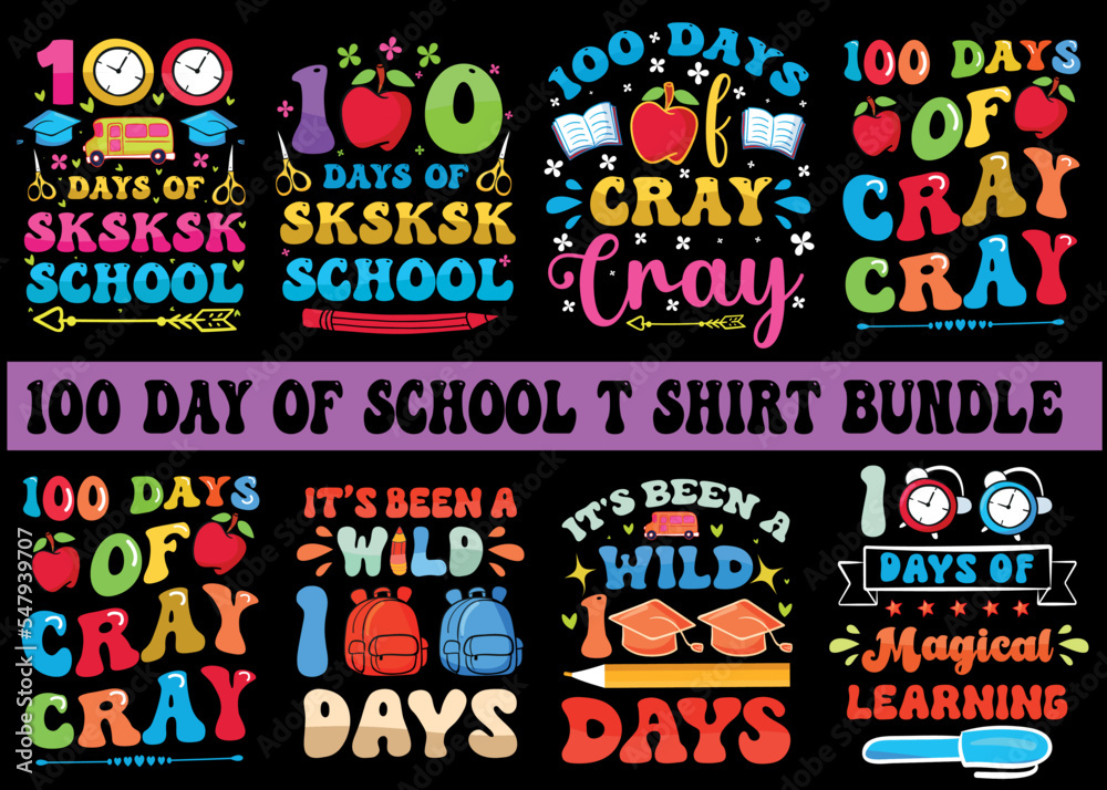 100 days of school t shirt bundle vector ,creative t shirt designs for 100 days of school