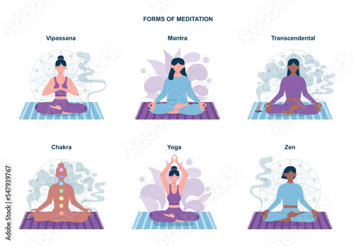 Meditation practice forms set. Zen, yoga, chakra, transcendental