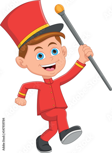 cute little boy in a marching band leader costume
