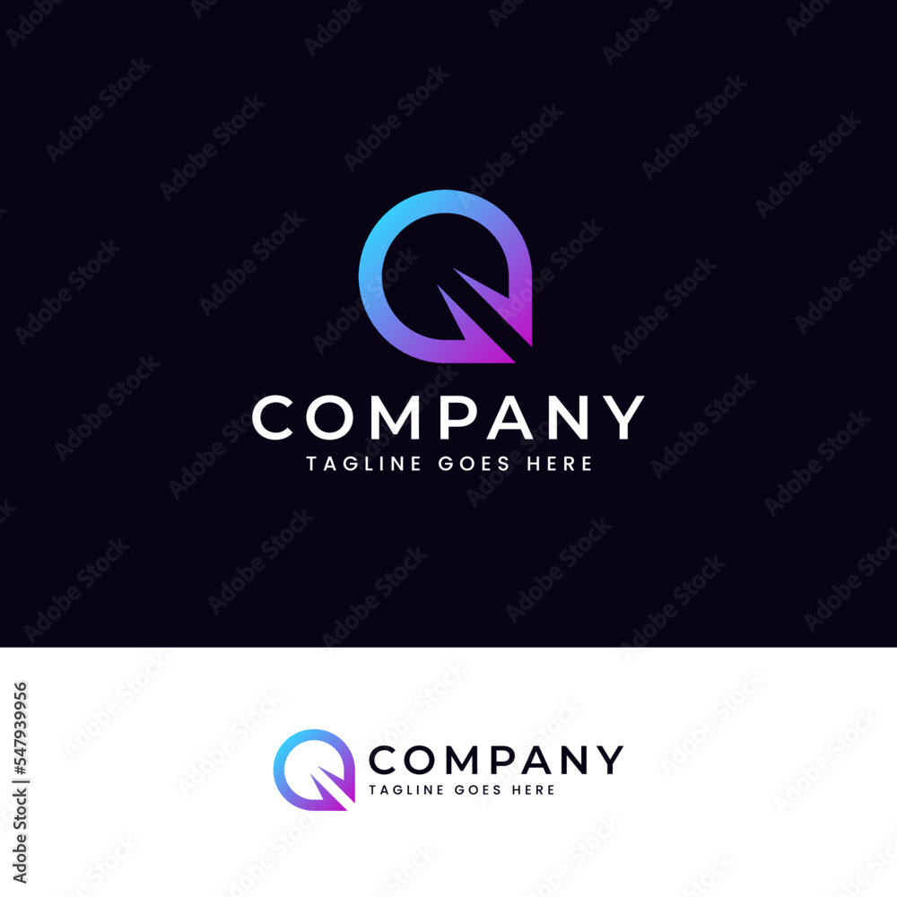 Abstract Initial Letter Q Logo isolated on Double Background for Business and Branding Company. Modern Gradient Vector Logo Design Template Element