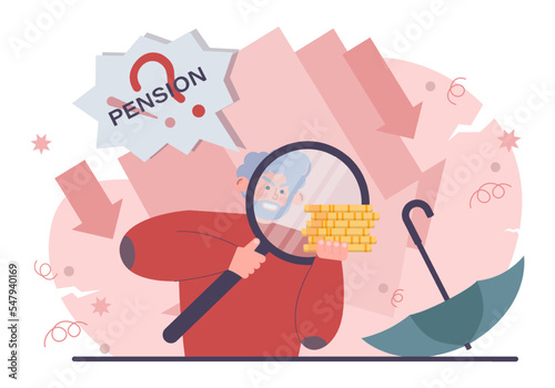 Retirement savings. Future pension plan. Senior character lost money