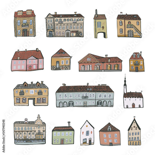 European houses architecture vector illustartions set.