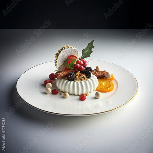 Delicious and Decandent Christmas Dessert. AI generated digital art illustration.
 photo