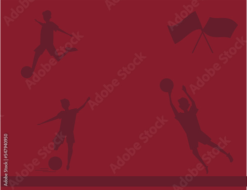 サッカー選手のシルエットアイコンと背景。ベクターイラスト