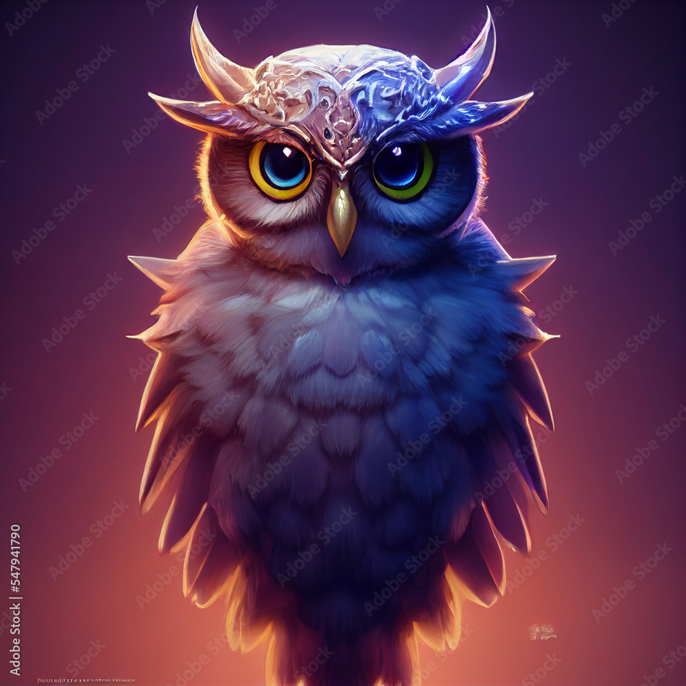 Hyper realistic portrait of beautiful owl 