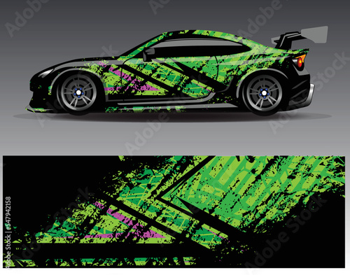 Car wrap design vector.Graphic abstract stripe racing background designs for vehicle rally race adventure and car racing livery