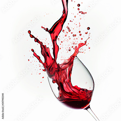 Splasehs of red wine into the glass against white background. Pour alcohol, winery concept.