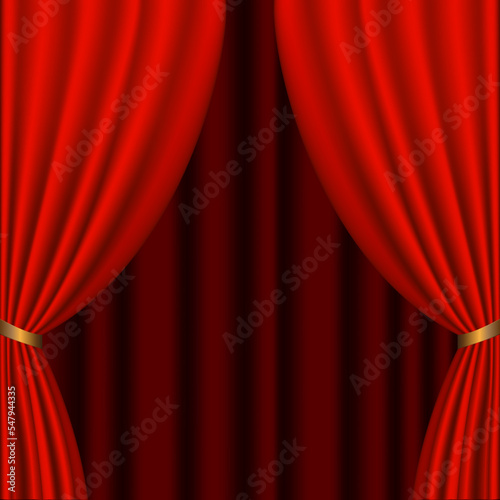 Opening stage curtains. Concert, show, performance, standup show. Vector illustration.