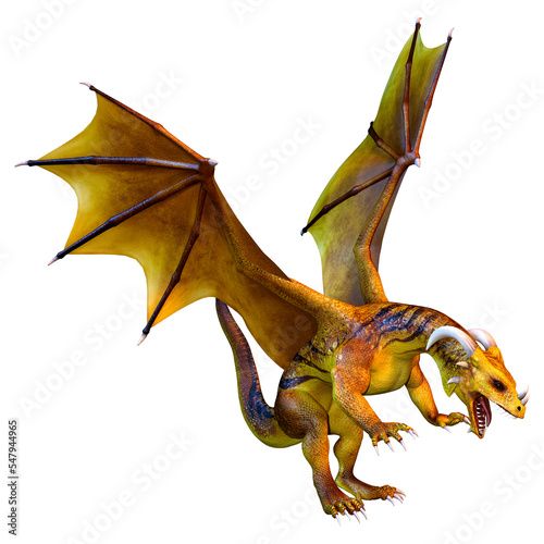 3D Rendering Fairy Tale Dragon on White