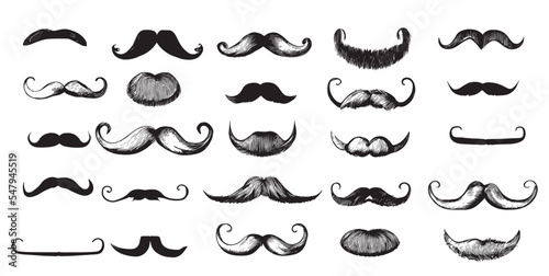 Mustache set hand drawn Vector illustration.