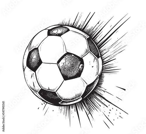Soccer ball flying sketch hand drawn Sports and football Vector illustration.