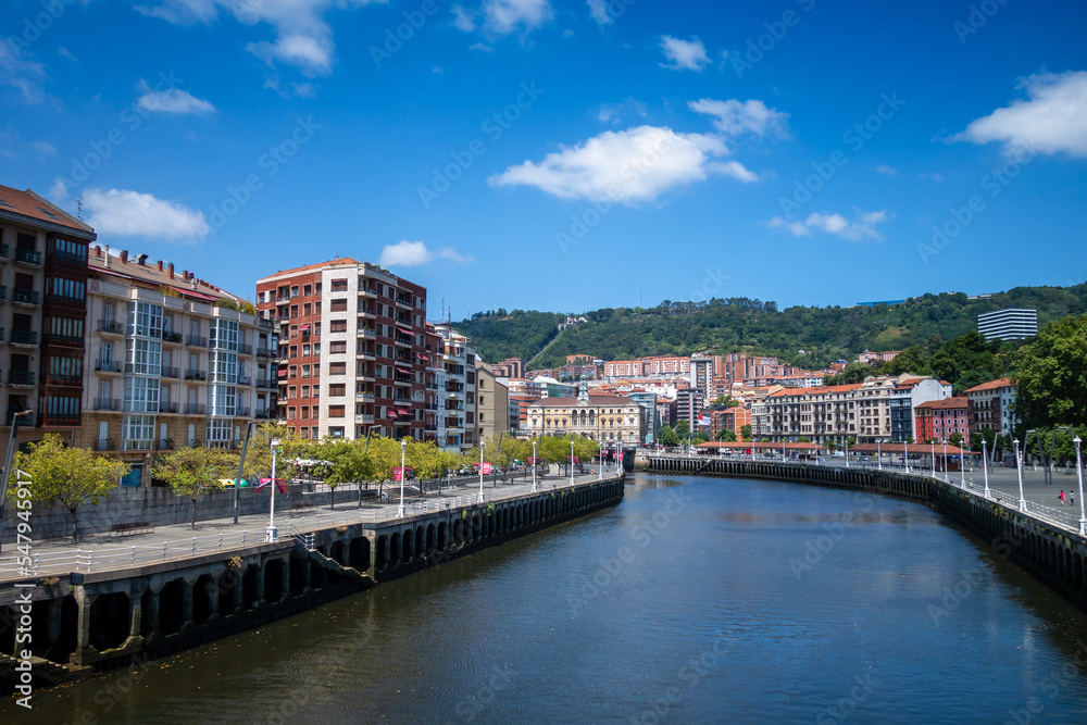 Quays of the Nervion river in Bilbao, Basque Country, Spain