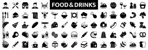 Print op canvas Food and drinks icon set