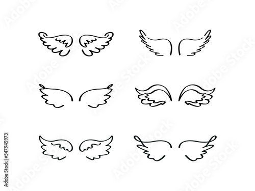 Wings icon set. Angel and bird wings vector isolated illustration.