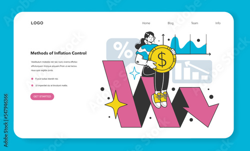 Methods of inflation control web banner or landing page. Economics crisis