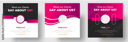 Customer feedback testimonial social media post web banner template. client testimonials social media post banner design template with red color