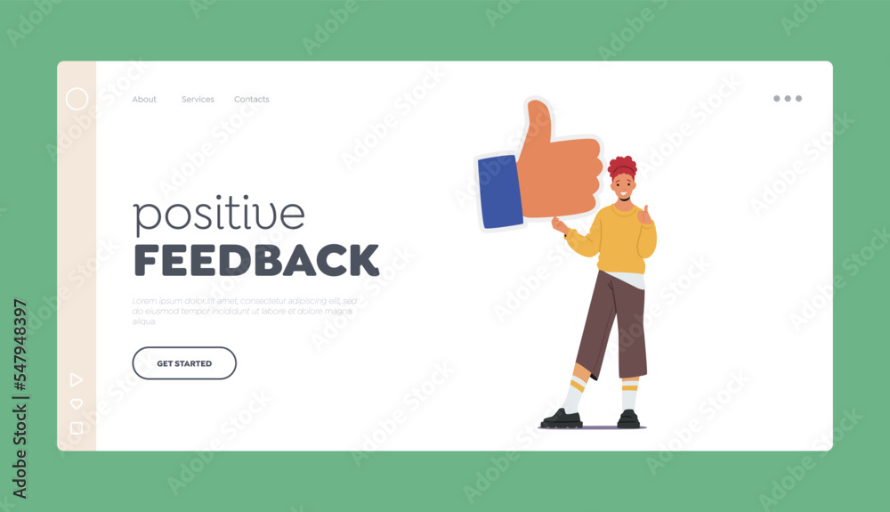 Positive Feedback Landing Page Template. Like At Social Media Network Community Concept, Follower Gives Like Positive Feedback Landing Page Template. Like At Social Media Network Community Concept, Follower Gives Like