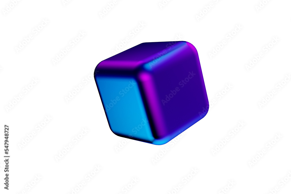 Abstract gradient purple and blue cube 3d render.