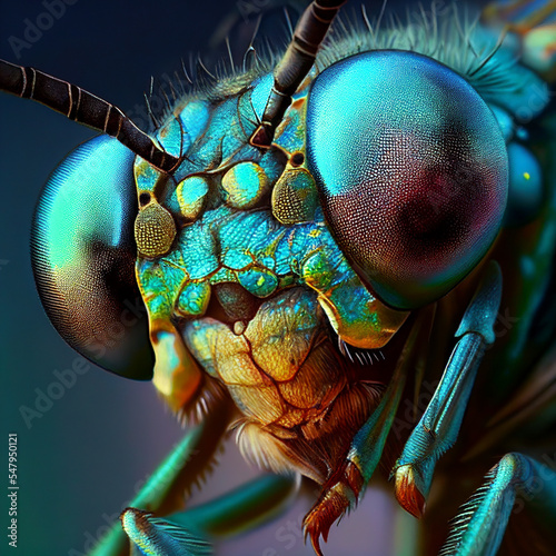 insect macro of a fly with big eyes and antennae © ArgitopIA