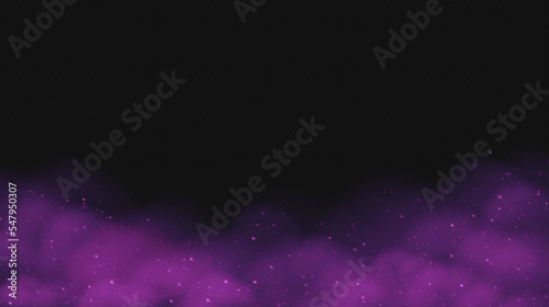 Pink fog, magic smoke isolated on transparent background. Realistic smog with sparkles, haze, mist or cloudiness effect. Vector illustration.