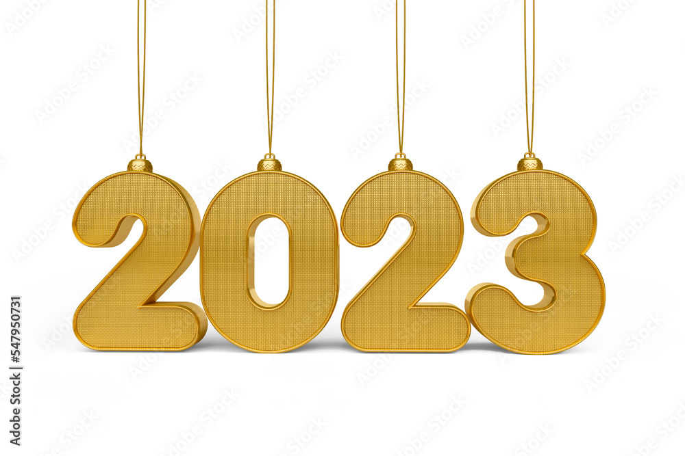 Number 2023 golden in 3d render illustration