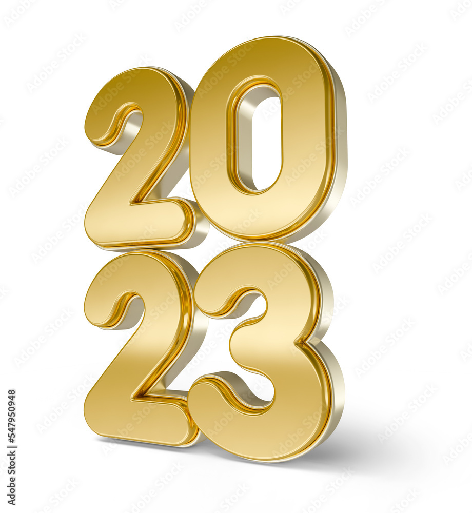 Number 2023 golden in 3d render illustration Number 2023 golden in 3d render illustration