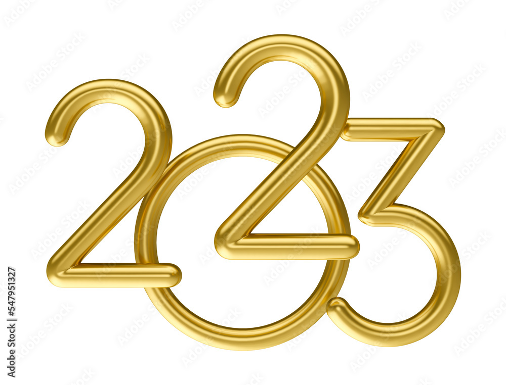 Number 2023 golden in 3d render illustration Number 2023 golden in 3d render illustration